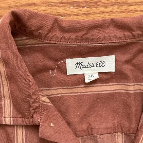Madewell Men’s Burn Orange Striped Short Sleeve Button Up - Picture 2 of 5